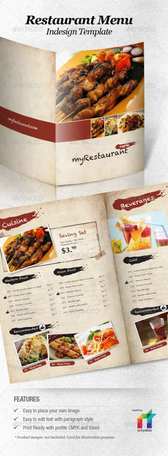 restaurant menu templates for indesign free download
