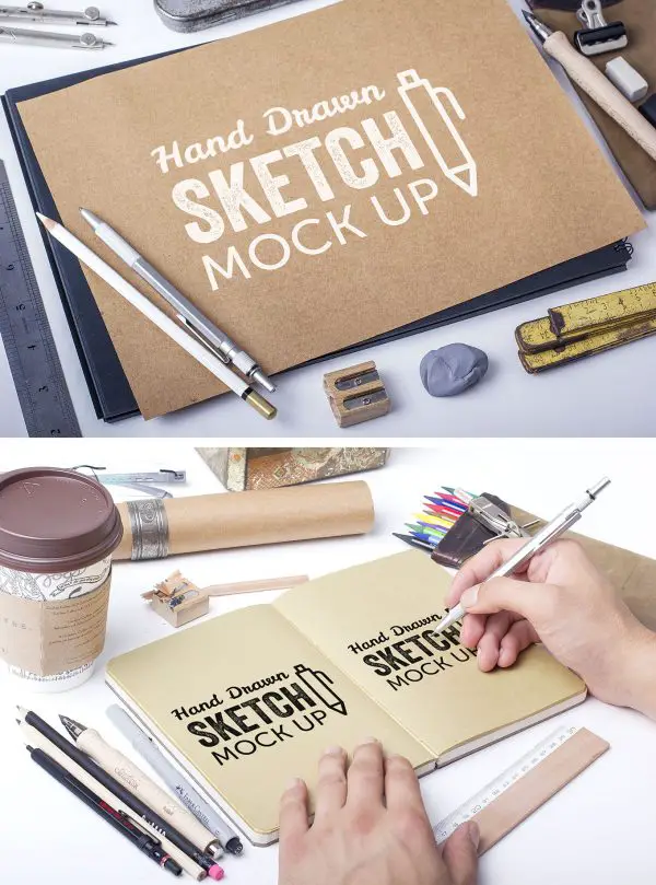 32+ Realistic PSD Sketchbook Mockup Designs For Artists & Designers